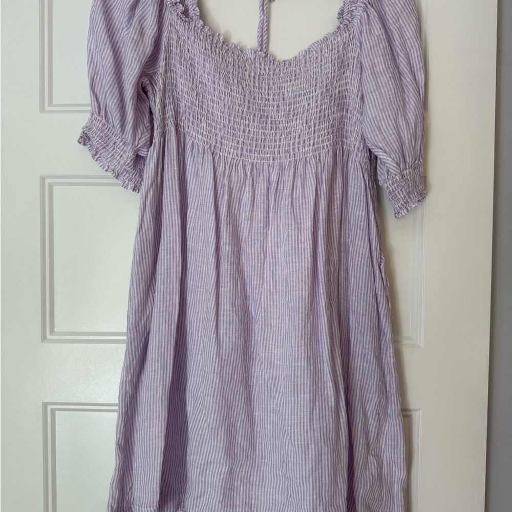 Purple Striped Smocked Dress
